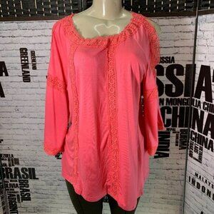 Forgotten Grace Coral Lace Trim Cold Shoulder Top